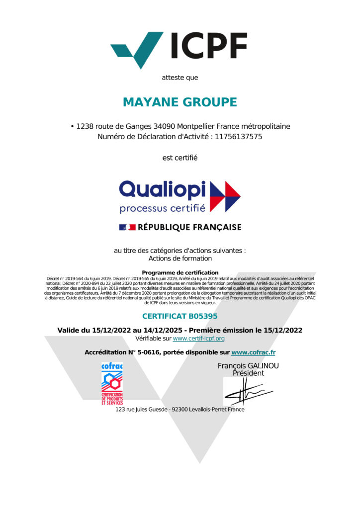 Certificat Qualiopi Mayane